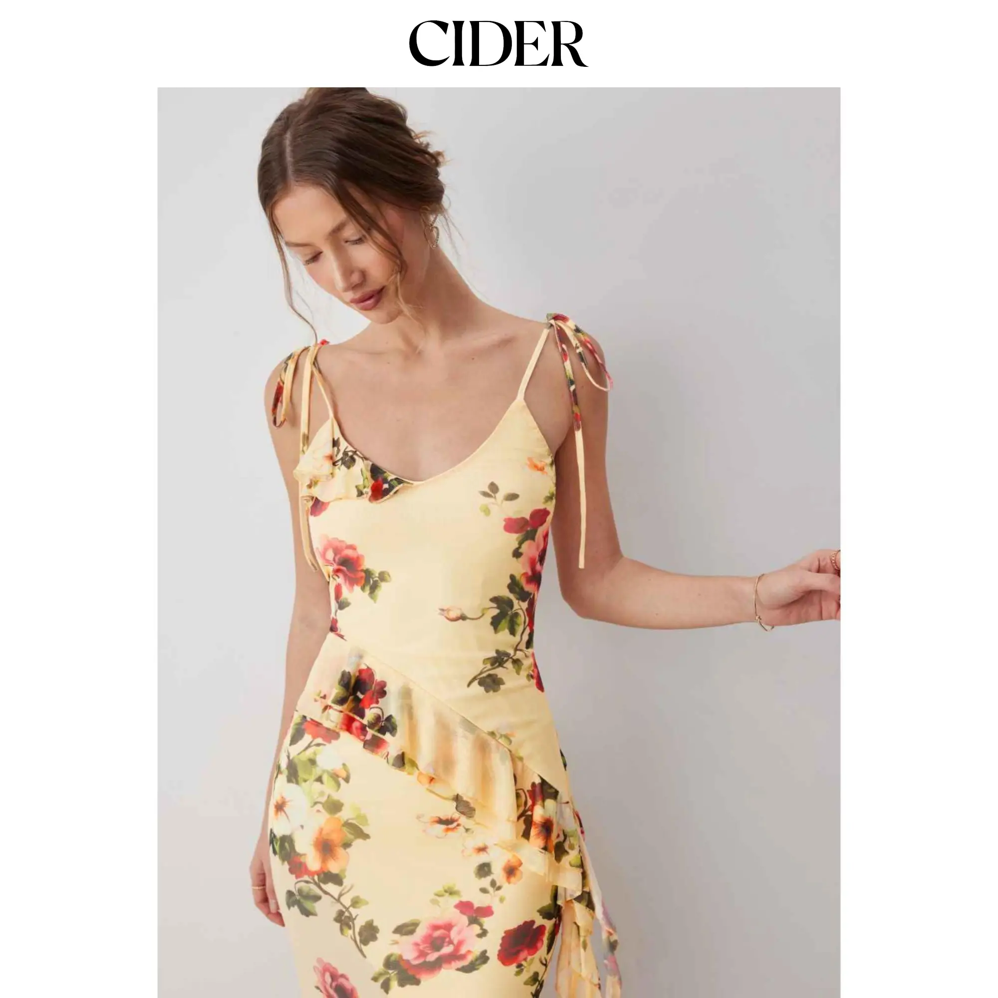 Cider Floral Mesh Scoop Neck Asymmetrical Hem Cami Top