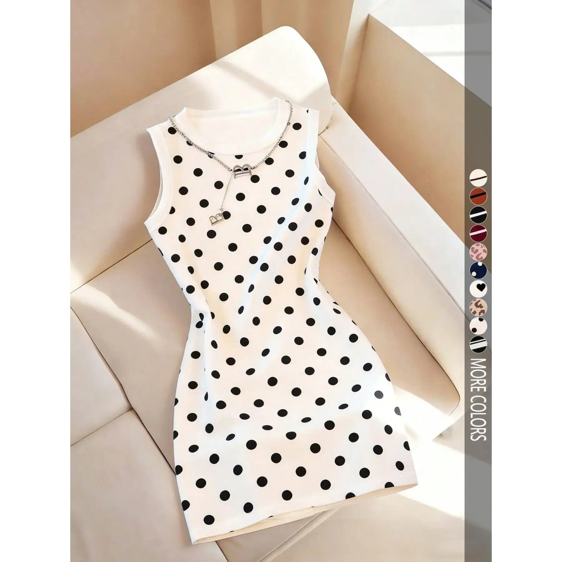 Womens Sleeveless Bodycon Dress Round Neck Striped Print Elegant Summer Casual Midi Dress Daily Vacation Party Date Street Wear for Women