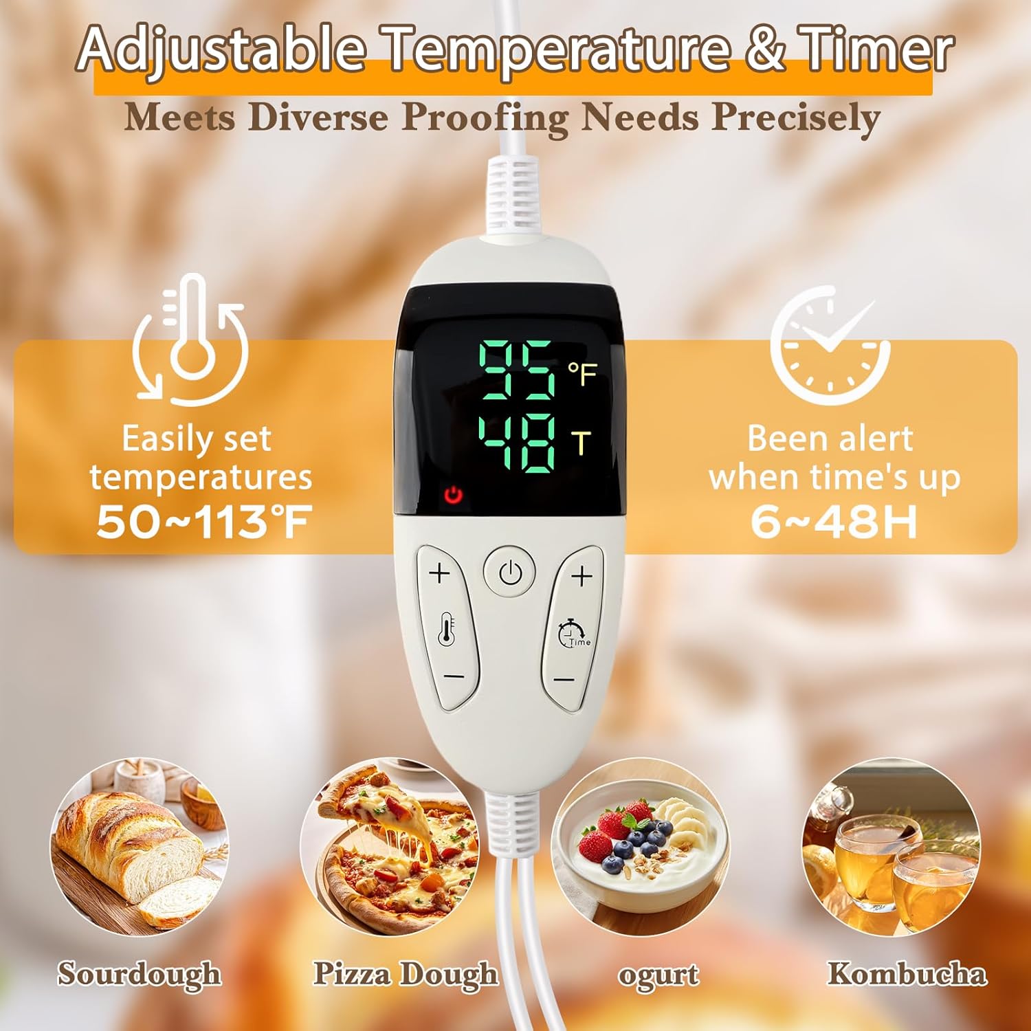 Folding Bread Proofing Box with 50-113? Temp Control, Large Dough Proofing Box with 3-Side Heating  Control 48H Timer, Metal Rack & Tray for Sourdough, Bread Baking, Yogurt, Pizza, Kombucha