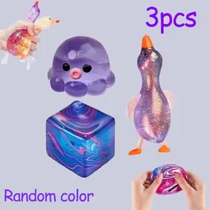 3pcs Stress Relief Duck Squeeze Toy Set, Cute Animal Fidget Toys for Kids & Adults, Elastic Pressure Release Kit, Fun Relaxation Gift, Stress Relief Fidgets