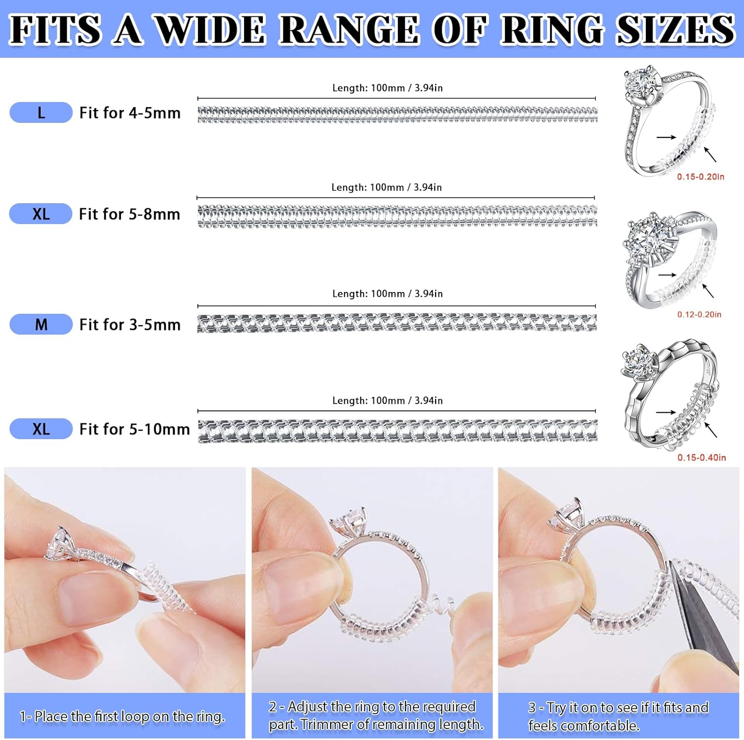 Ring Sizers for Loose Rings, 16 Pack Ring Guards for Loose Rings, Reduce by 0.5-1 Size Without Resizing, Fits Bands 1-8mm, Invisible Design for Women and Men, 2 Styles Insert and Spiral Ring Sizers for Loose Rings, 16 Pack Ring Guards for Loose Rings, Reduce by 0.5-1 Size Without Resizing, Fits Bands 1-8mm, Invisible Design for Women and Men, 2 Styles Insert and Spiral