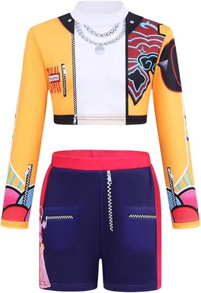 Viral Kpop Demon Hunters Costume for Girls | 3-Piece Dance Set for Halloween, Music Festival & Stage Performance | Trendy Kpop Concert Outfit