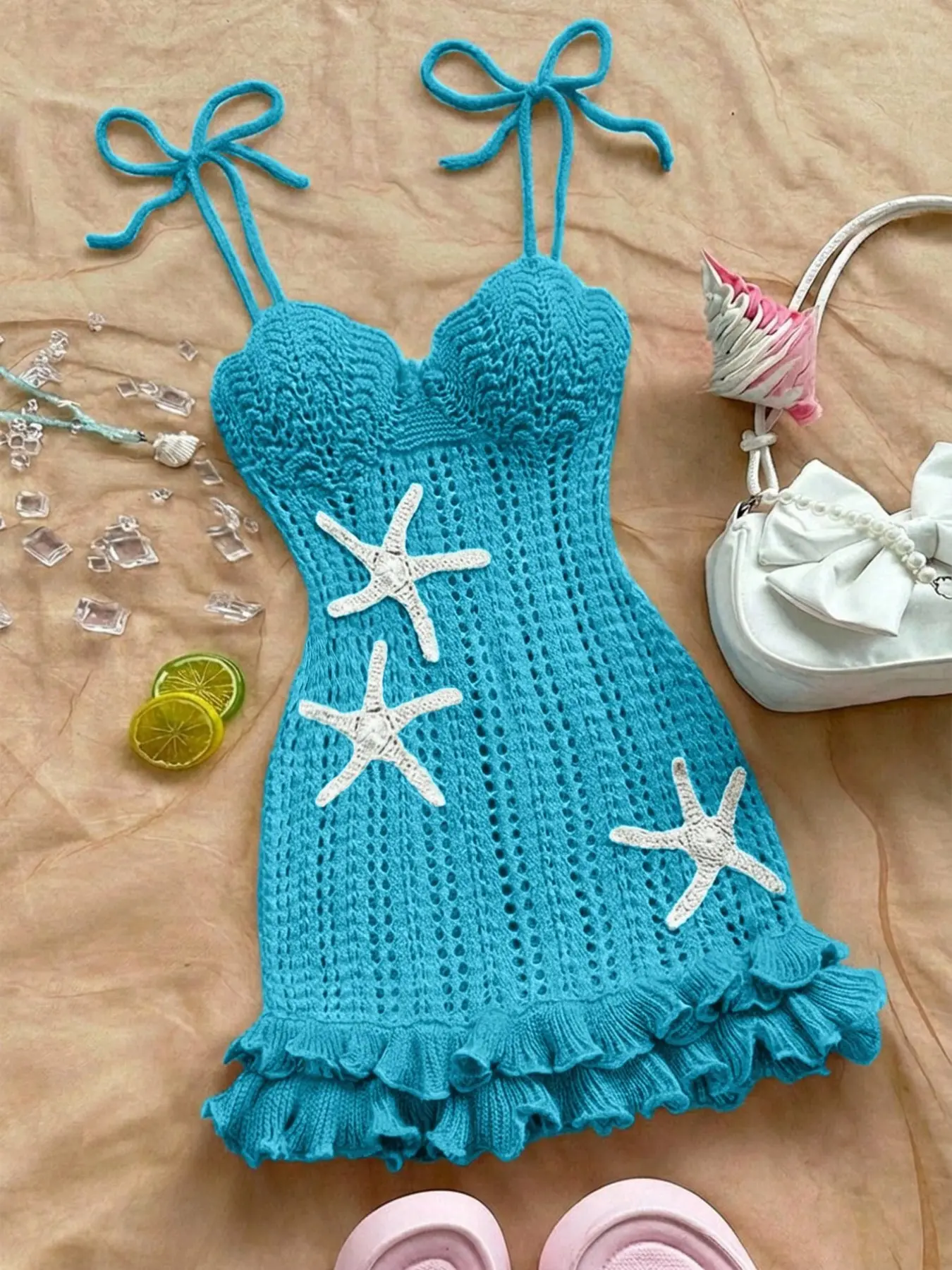 starfish crochet dress ASOS LUXE pearl embellished starfish crochet beach maxi dress in cream