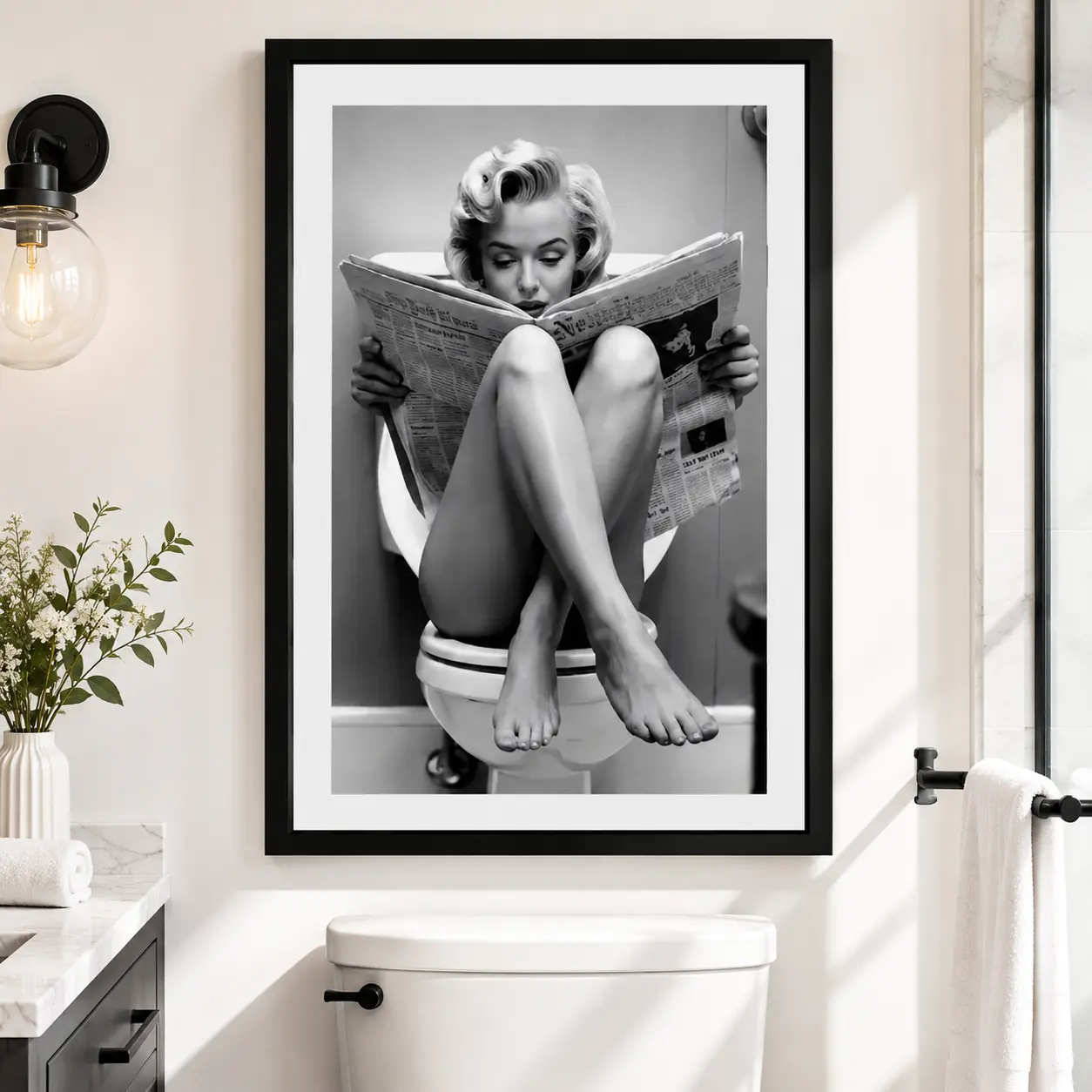Funny Marilyn Monroe On-The-Toilet Poster Print - Waterproof Framed/Unframed, Box-Packaged Home Decor, Unique Decoration for Bedroom, Kitchen, Living Room Decorations, Wardrobe Accent Home Supply, Bathroom Humor Wall Art, Toilet Poster, Gag Gift for Her