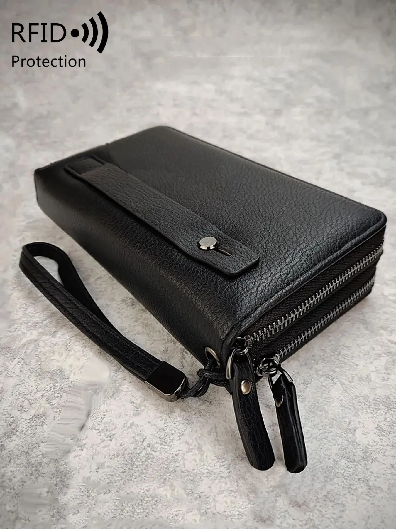 Men's Large Capacity Long Rfid Anti-Theft Wallet, Business Simple Multi-Function Handbag, Zip Closure, Card Phone Cash Holder, Wrist Strap, Perfect Gift
