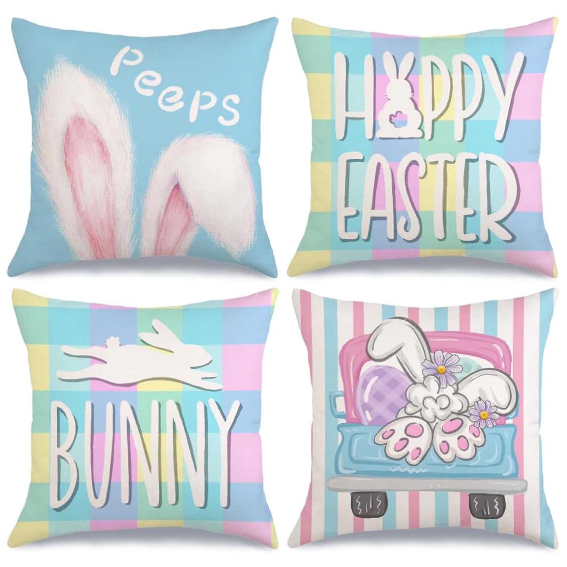 Easter Themed Cushion Cover, 4 Counts/set Cute Rabbit Egg Pattern Throw Pillow Cover, Household Decoration Supplies for Home Living Room Sofa