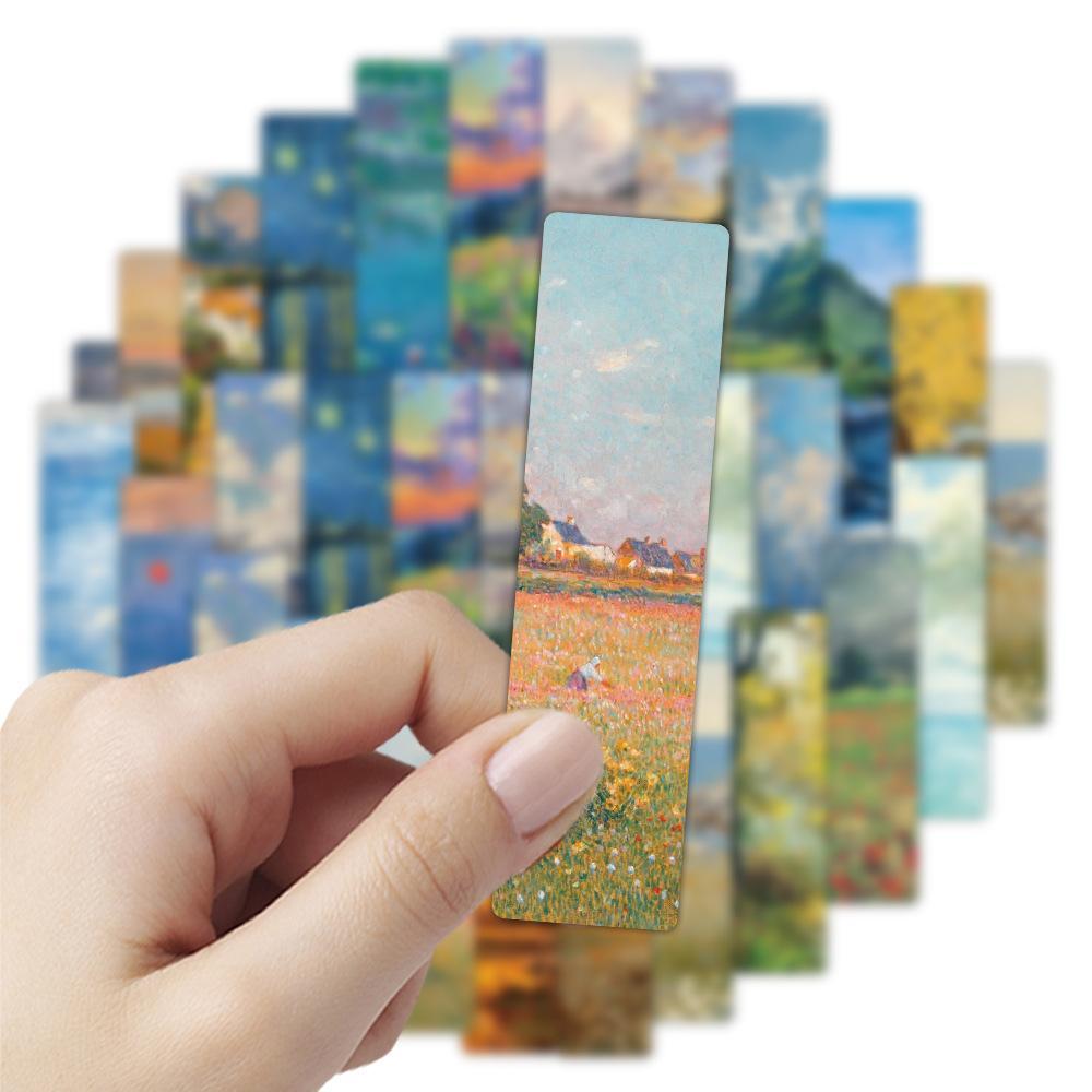 Oil Painting Landscape Pattern Bookmark, 24pcs/set Creative Paper Bookmark, Reading Bookmark for Home School Office Dormitory