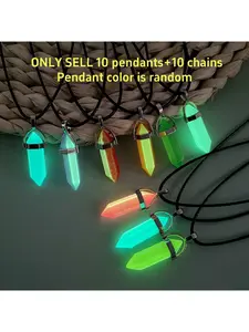 10 Piece Resin Hexagon Glow in Dark Pendant Necklace Set Fluorescent Bullet Point Charm with Adjustable Black Cord DIY Jewelry Making Kit for School Classroom Exchange Gift 10 Pendants 10 Necklaces