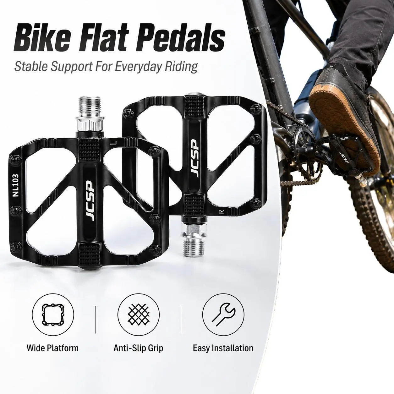 Aluminum Alloy Bike Pedal, Wide Platform Anti-Slip Bicycle Pedal, Lightweight Durable Mountain Bike and Daily Ride MTB Road Bike Pedal