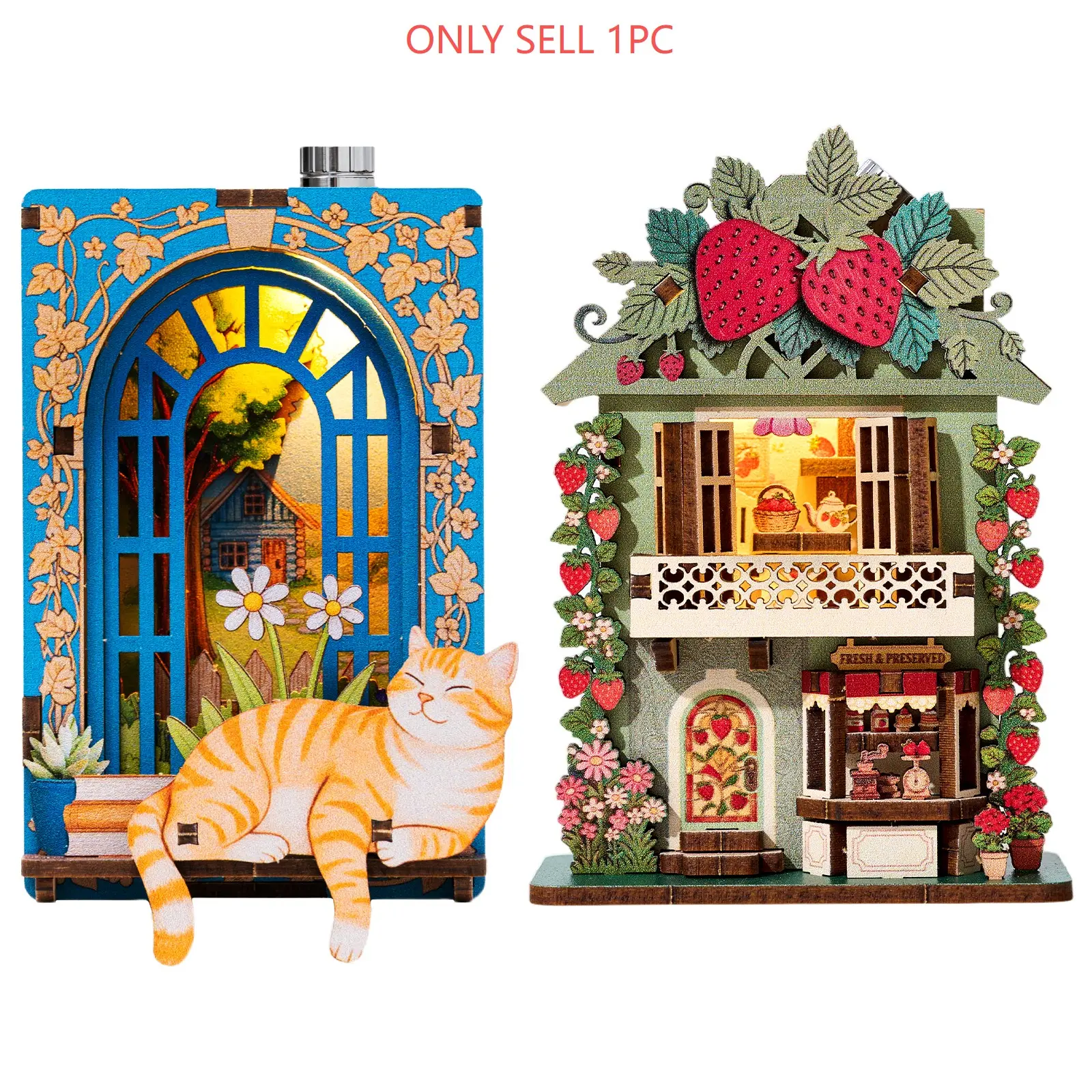Fridge Magnet DIY 3D Puzzle Toy, Mini House Animal Dollhouse Shop, Creative Assembly Model Kit, Furniture Decoration Gift