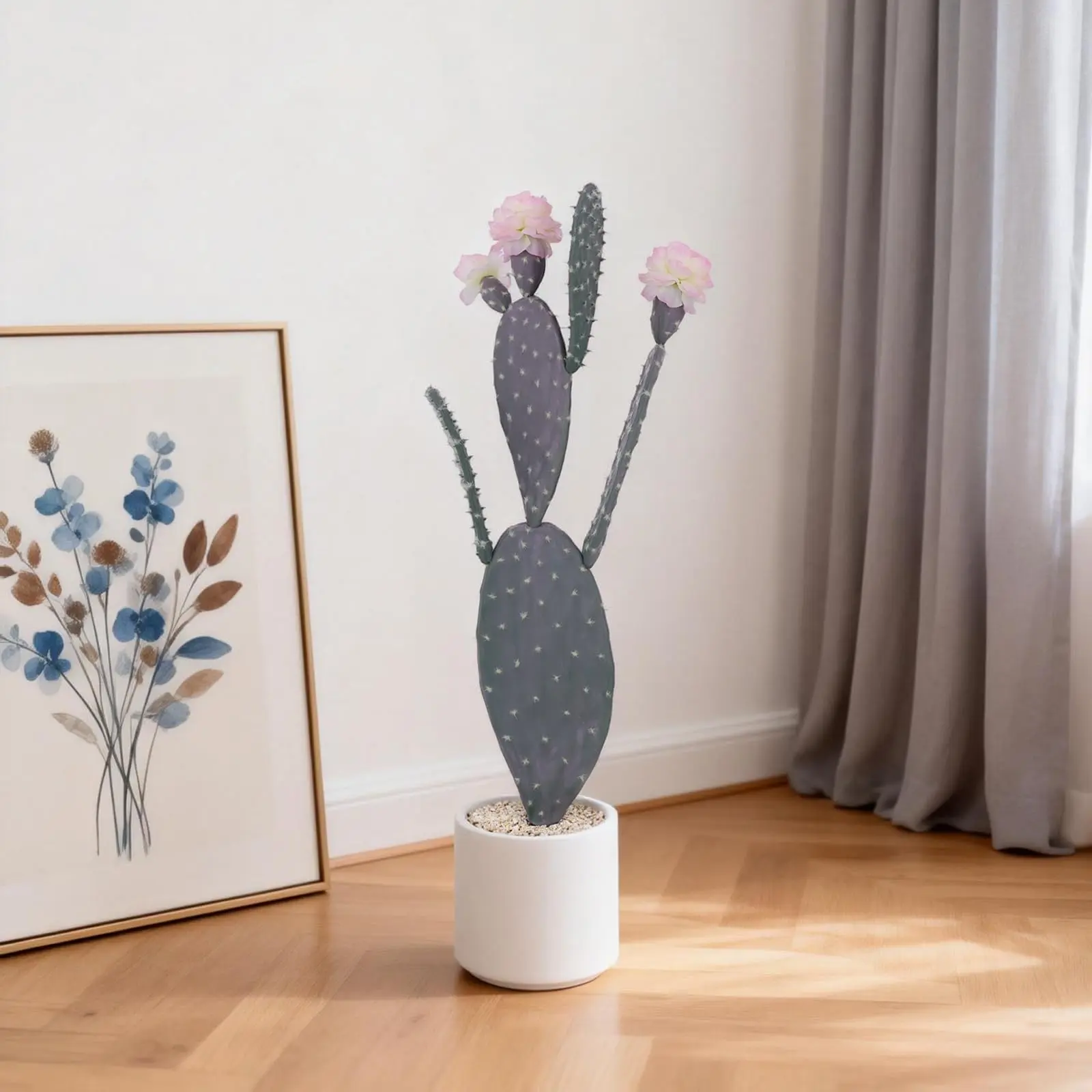 Artificial Cactus Plant, Faux Desert Cacti Potted Plant with Planter, Realistic Texture Tall Fake Plant for Home Office Living Room Bedroom Foyer Porch Decor