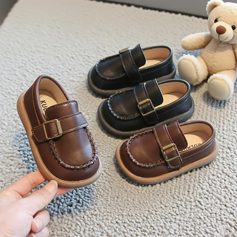 New Arrival British-Style Kids' Loafer Shoes - Round-Toe Synthetic PU Leather Low-Top Soft-Soled Flats, Rubber-Infused Comfortable and Stylish Toddler Footwear for School, Daily Casual, All-Season Use