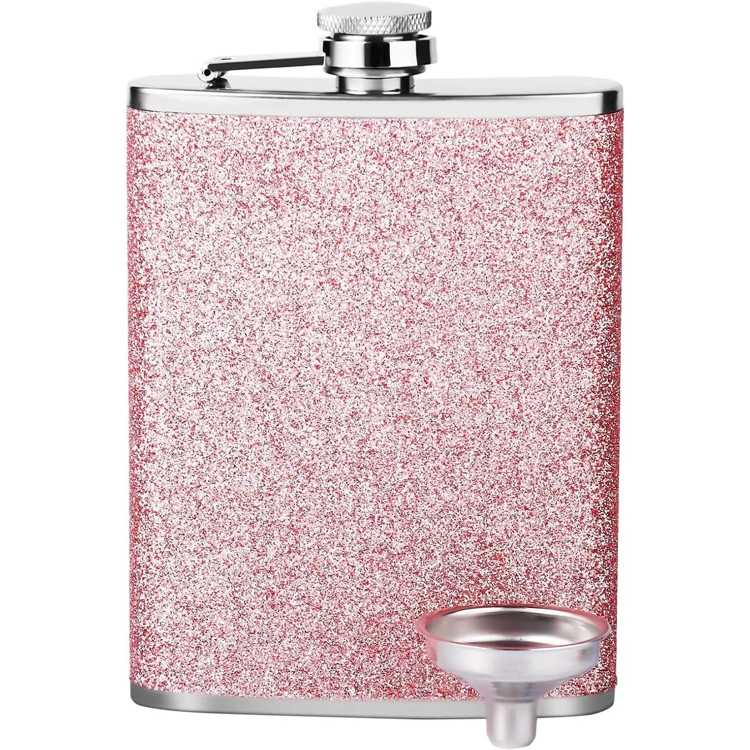8OZ Pink Glitter Bling Liquor Flask for Women Girls, 18/8 Stainless Steel Pocket Decorative Flask with Funnel for Vodka Whisky