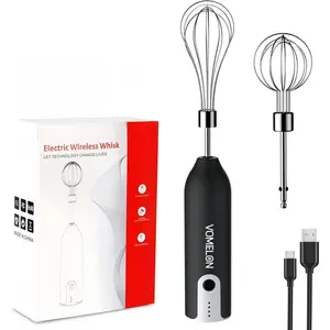 Wireless Rechargeable Electric Handheld Mixer Egg Beater with 2 Stainless Steel Mixing Heads Portable Kitchen Mixer for Egg Milkshake Cream Cake Baking Cooking Black