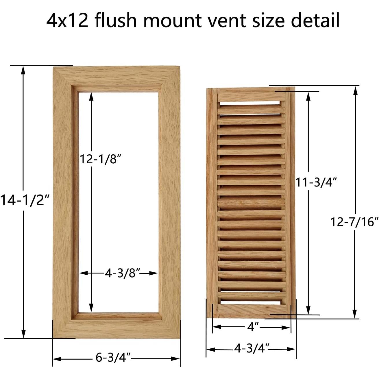 Hickory  Floor Register, Flush Mount Floor Vent Cover, 4X12 Inch, with Damper, Unfinished
