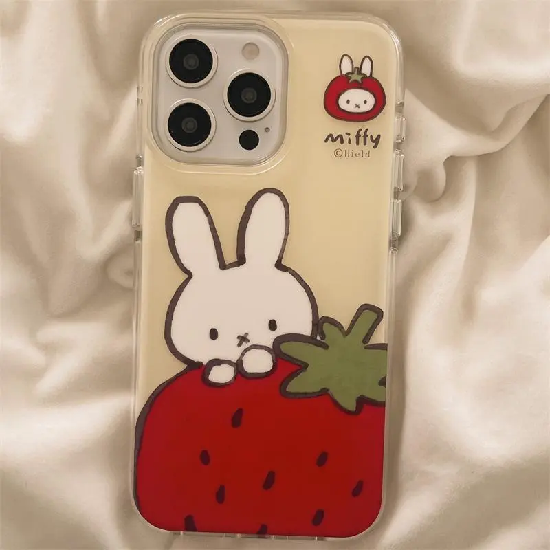 Korean Japanese Style Strawberry Cartoon iPhone  Compatible with Apple iPhone 17/16/15 Pro Max/14/13 ip17promax phone - case Cute Aesthetic Protective Cover Smartphone Cellphone