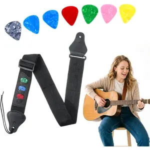 Guitar Strap Acoustic Guitar Strap Adjustable Straps With 7 count Picks for  Guitars Accessories  Black  Adjustable Keep It Safe 36 Inches