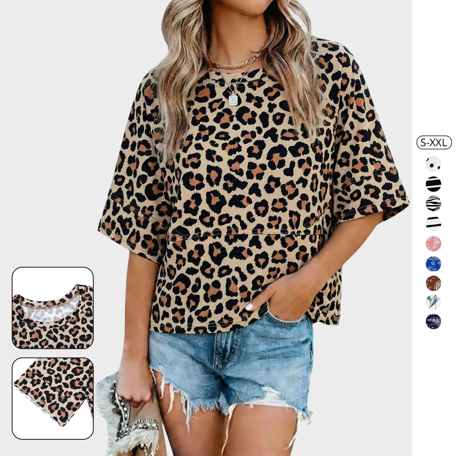 Imily Bela Women's Summer Casual Crewneck 3/4 Sleeve T Shirts Solid Color Loose Fit Cute Basic Tops Tees Blouses