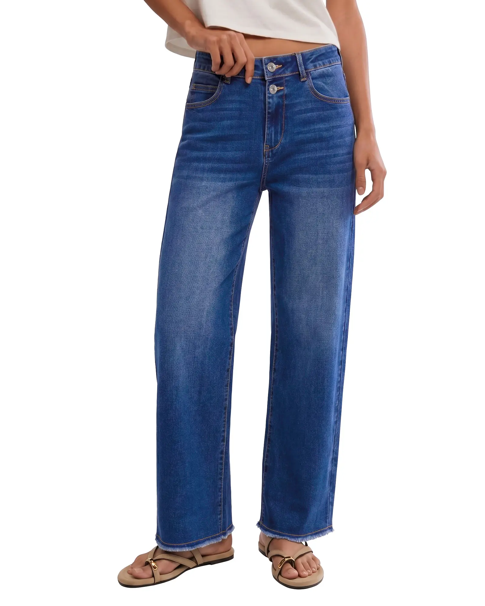luvamia Wide Leg Jeans for Women High Waisted Stretchy Denim Pants Raw Hem | Wide Leg Jeans, 90s Baggy Straight, High Rise, Stretch, 29.5 Inch Inseam, Button Front, Raw Hem, Western Outfit for Women