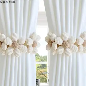 Sunflower Design Curtain Tieback, 2 Counts Cute Flower Design Curtain Holdback, Window Curtain Tieback for Home Living Room Bedroom Decor, Window Decorations Supplies, Interior Decoration Accessories, Curtain Tie Backs For Curtains