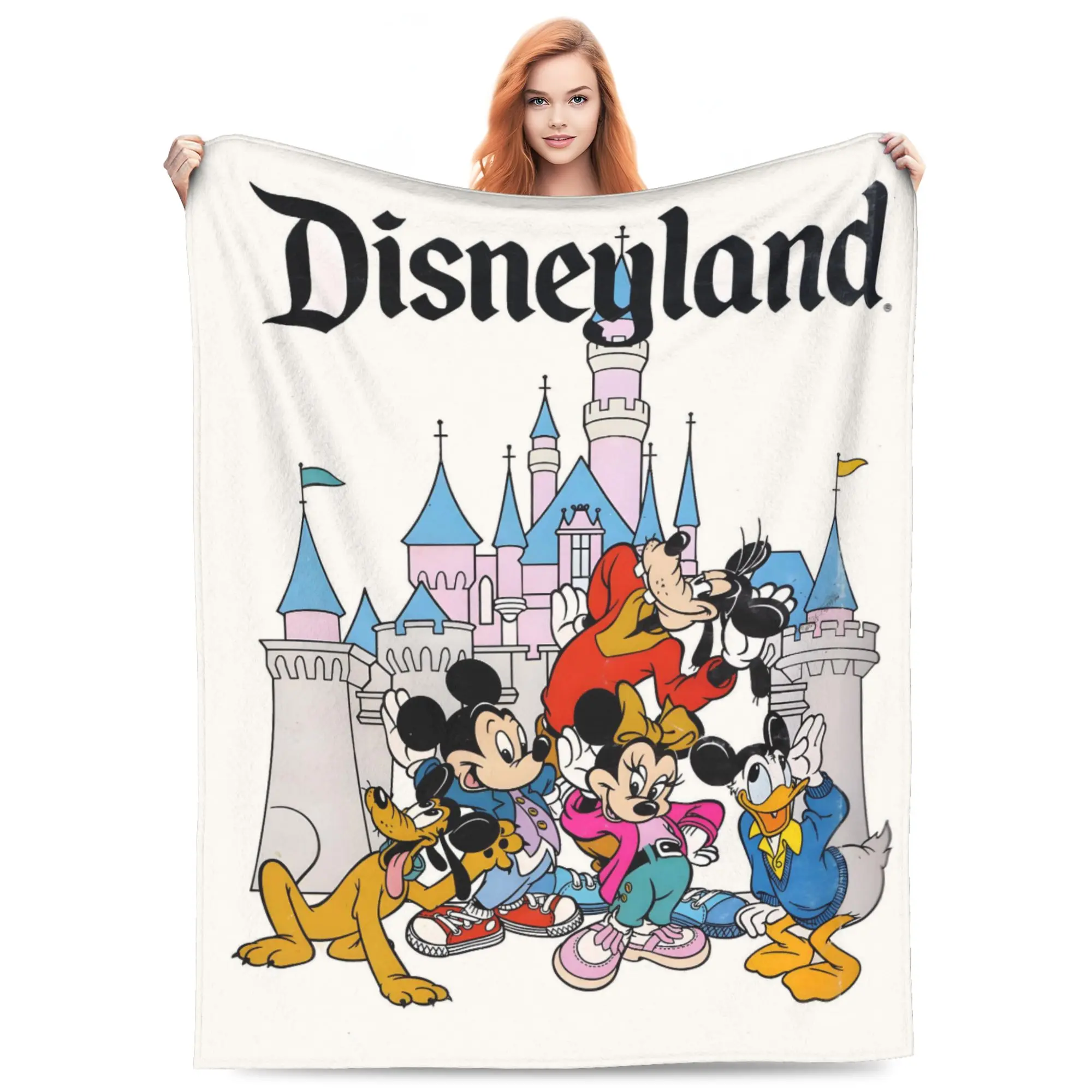 DISNEY CLASSIC Throw Blanket, Classic Mickey Minnie Donald Goofy Pluto Castle Vintage Poster Print, Soft Flannel Lightweight Cozy Blanket for Sofa Bed Home Decor