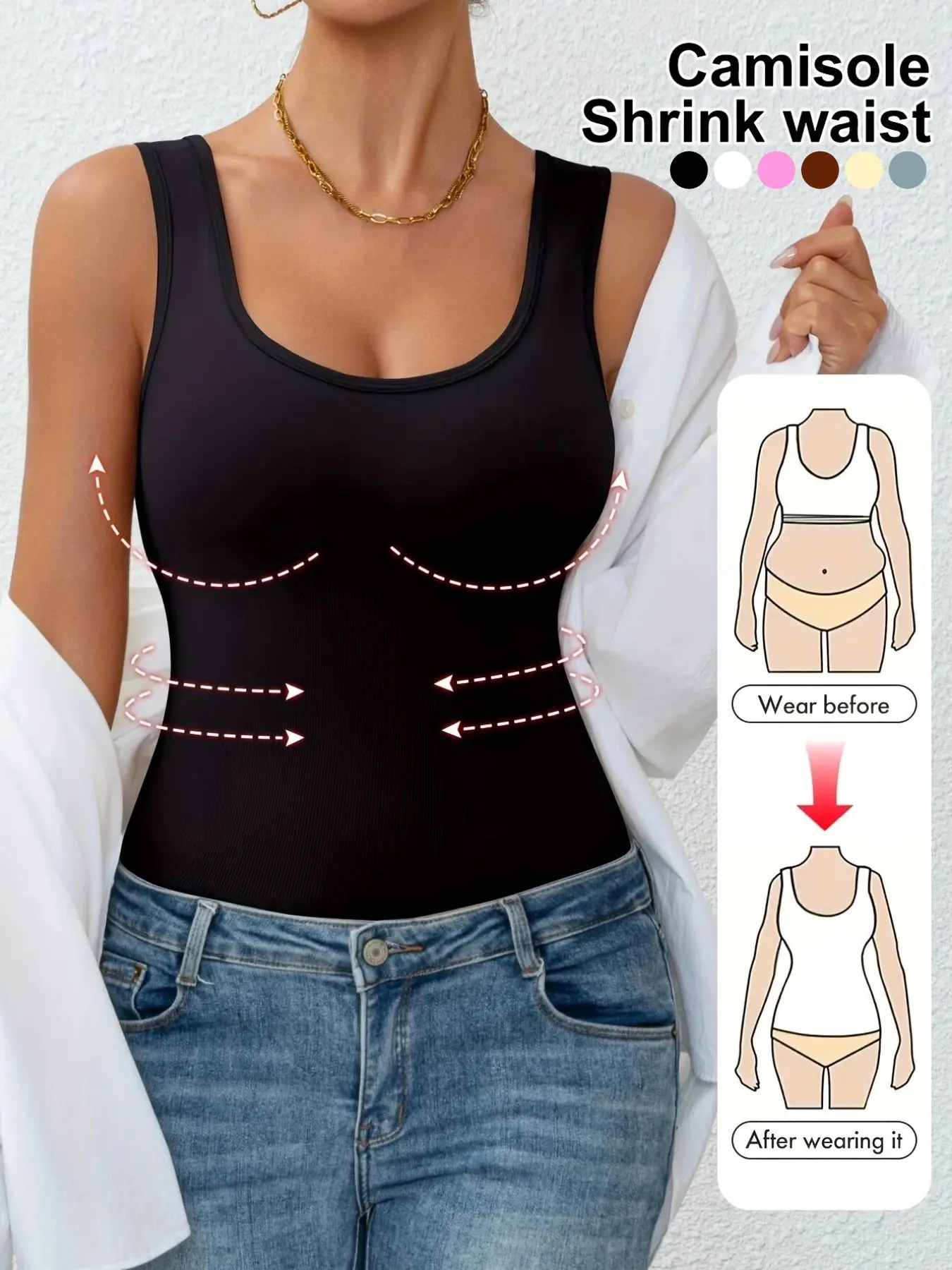Women's Seamless Striped Tummy Control Shapewear Vest, Square Neck Curve Hugging Compression Top, Slimming Body Shaper Tank Top, Ladies Shapewear