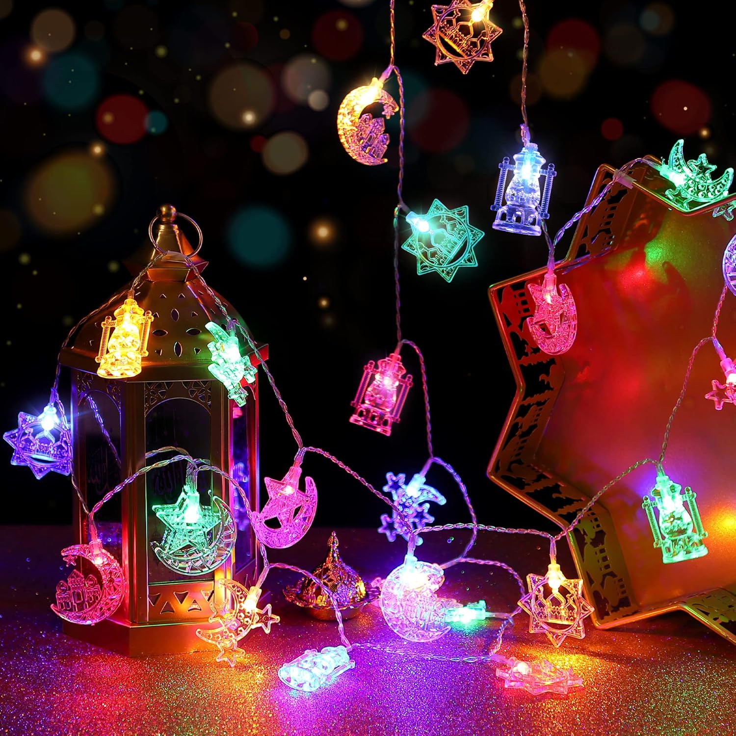 Ramadan String Light, USB Powered Moon Star String Light, Glowing Led Lights, Led Lantern, Eid Decoration Light, Decorative Light for Home Party Wedding Festival, Ornaments