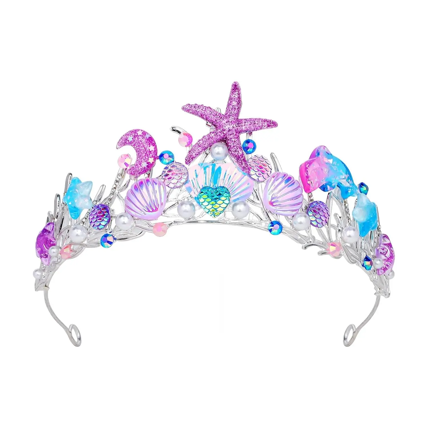Mermaid Crown Mermaid Birthday Decorations Mermaid Costume Mermaid Starfish Fish Scales Seashell Hair Accessories Wide Mermaid Headband Mermaid Birthday Party Gifts PurpleGift