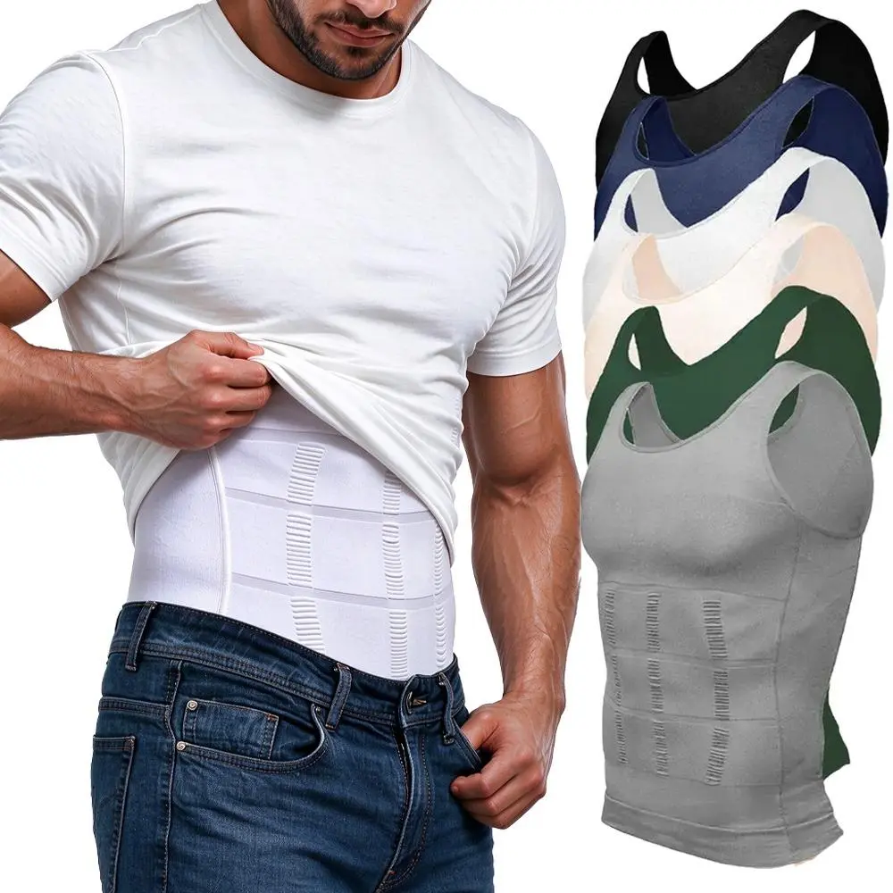 1/2Pack Men's Compression Shirt Body Shapewear Tummy Tank Top Sleeveless Shapewear Underwear Tummy & Abdominal Control Body Shaper Trainer Vest for Gym Workou