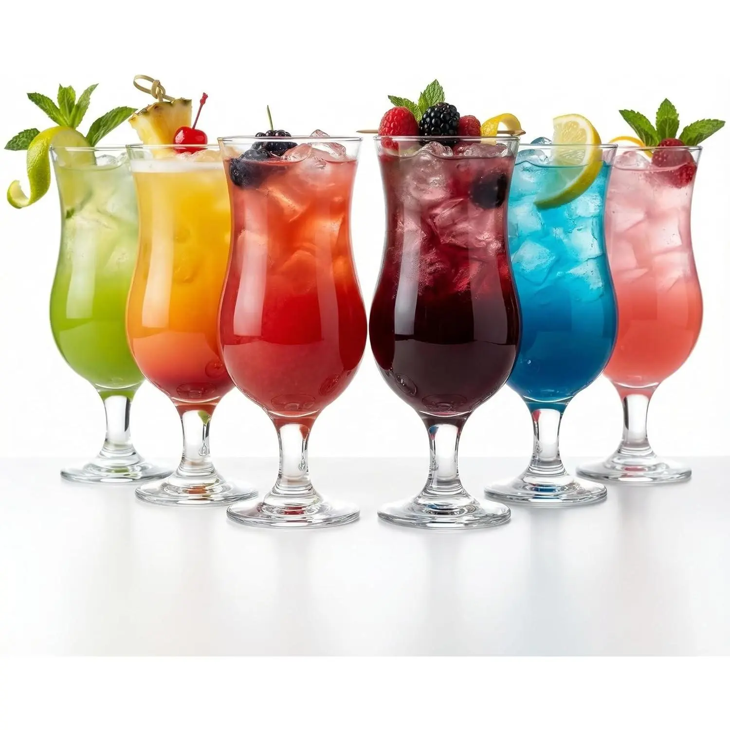 Large Hurricane Glass Set Of 6 Pcs 12.8 Oz / 380 Ml, Tall Cocktail Glasses, Mojito, Margarita, Sangria, Pina Colada Glasses, Stemmed Big Coupe Glassware (6x380ml)