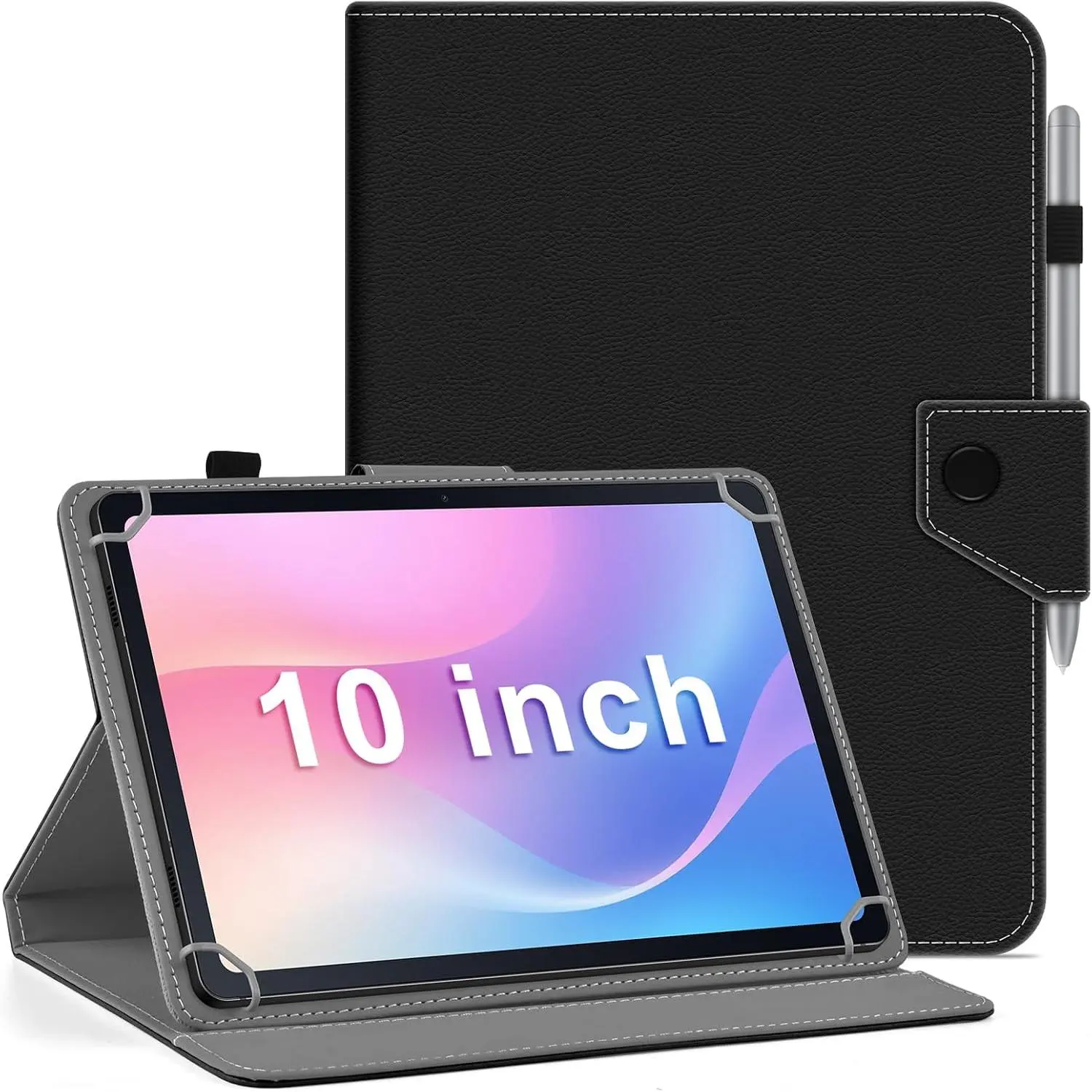 10.1 inch Tablet Case,10 inch Tablet Cover, |  Closure Portable Protective Folio Leather Shell Case for  Kinds of 9.6-10.6 inch Tablet,Black