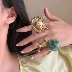 Natural Shell Snail Ring Jewelry Accessories Exaggerated Ocean Animal Ring Big Crab Korean Style Bohemia Finger Ring Friend