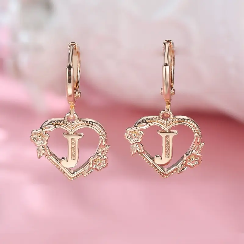 Open Heart Shape Letter Earrings for Women, Minimalist Single Initial Studs in Electroplated Copper, Chic Daily Wear Casual Jewelry, Letters Earrings, Single Letter