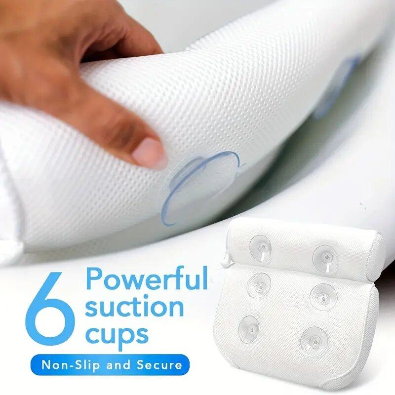 Bathtub Pillow with Anti Slip Suction Cup, 1 Count Bath Cushion for Neck and Back Support, Essential Bathroom Accessory