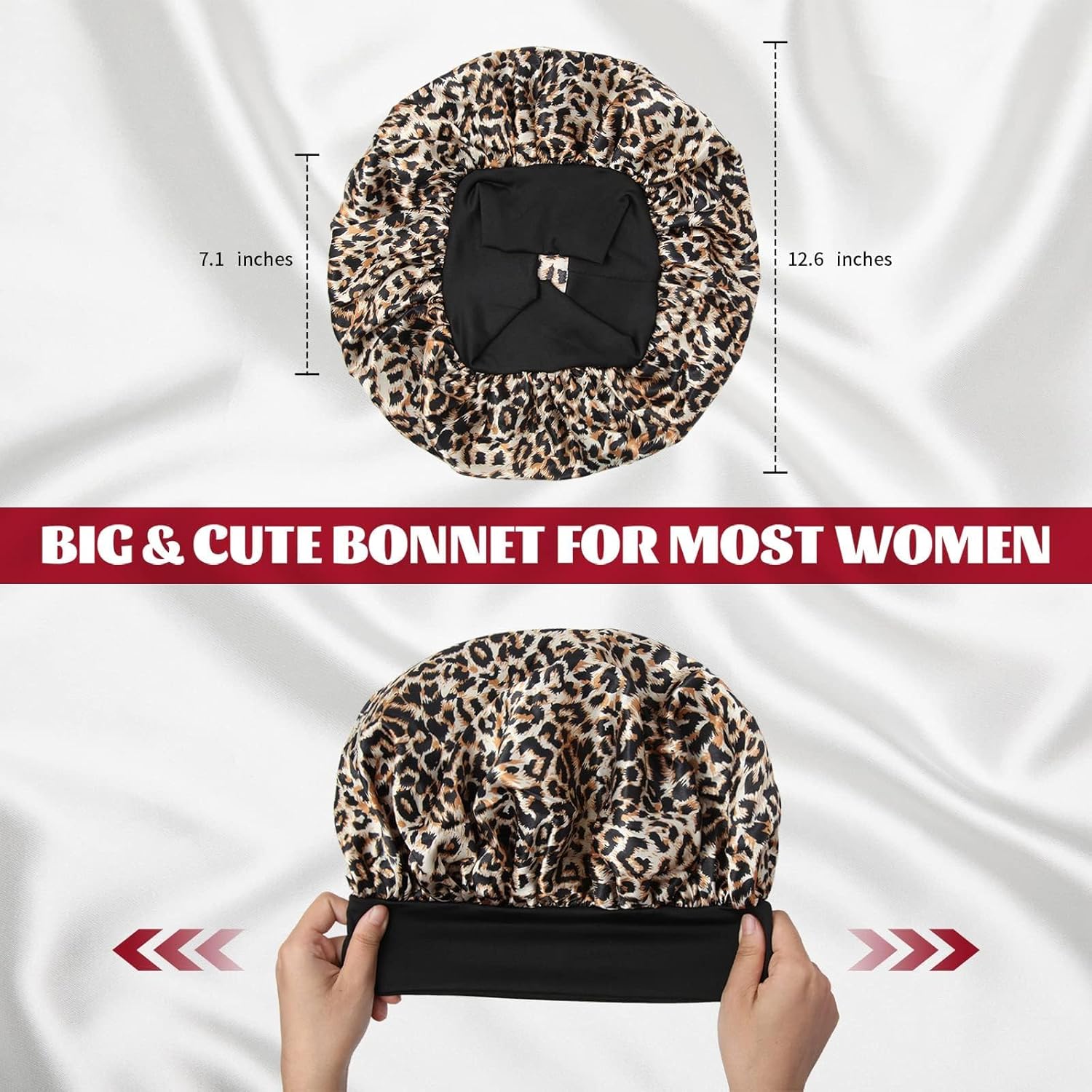 2 count Satin Bonnet for Sleeping, Silk Hair Bonnets, Soft Elastic Band Silk Sleep Cap, Hair Wrap for Women(Black Leopard) 2 count Satin Bonnet for Sleeping, Silk Hair Bonnets, Soft Elastic Band Silk Sleep Cap, Hair Wrap for Women(Black Leopard)