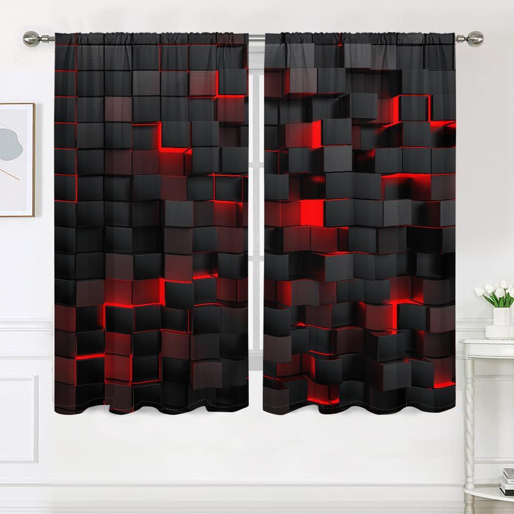 Abstract Geometric Pattern, 2 Counts/set Modern Simple Pole Pocket Design Window Drapes, Home Decorative Curtain for Bedroom, Living Room, Kitchen, Wardrobe, Study, Home Decoration Curtain, Home Essentials