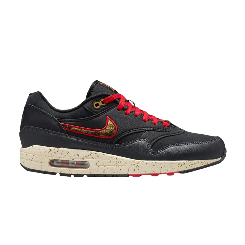 Nike Air Max 1 'City Connect Pirates' Unisex Sneakers in Black, Gym Red, and Coconut Milk, IQ2893 001, Shoes