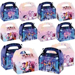 12/24 Pcs Gable Treat Boxes Sports Music Theme Party Favor Goodie Boxes with Handle, Cardboard Candy Cookie Gift Boxes for Kids Birthday Party Decorations