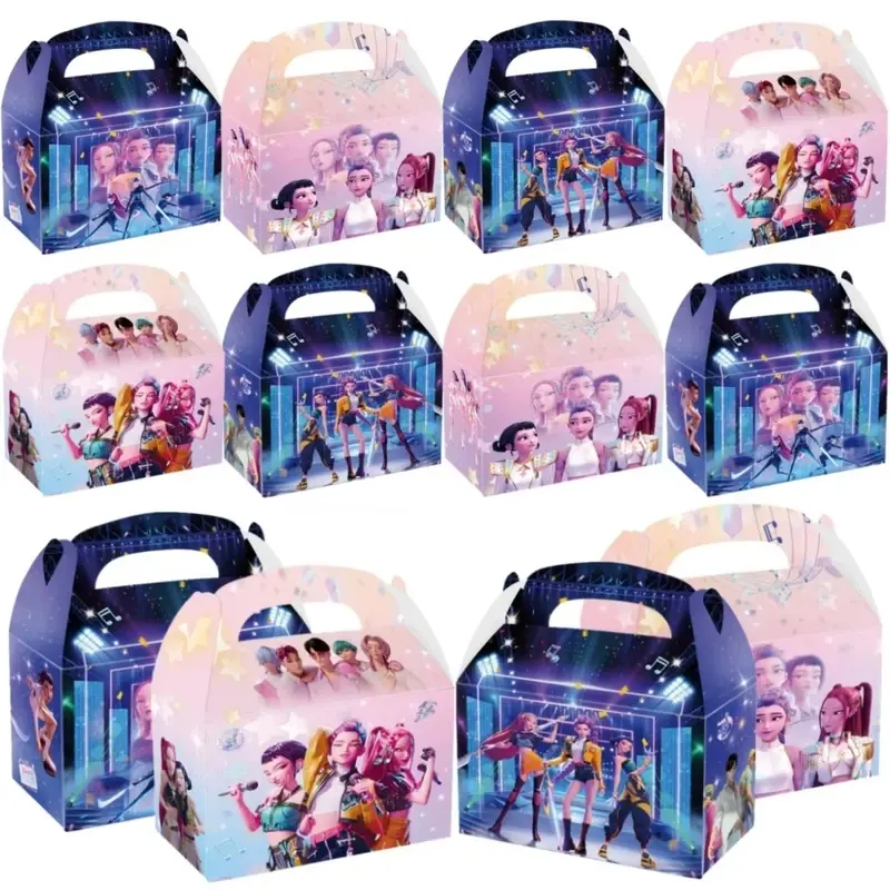 Multi Style Birthday Party Gift Boxes Bulk, Cute Packaging, Handle Paper Goodie Candy Treat Boxes, Concert Girl Character, Football Soccer, Disco Music Silhouette Design Party Favor Box for Kids Celebration Supplies