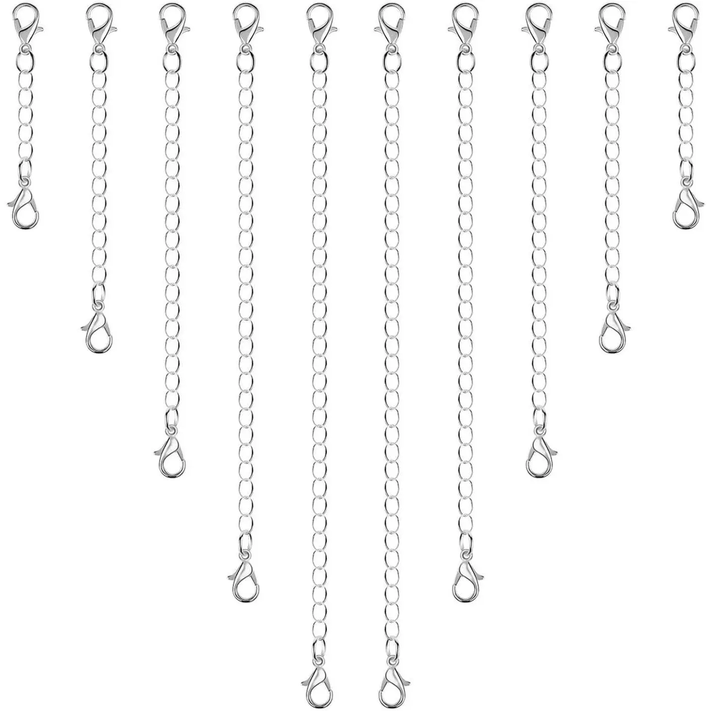 10Pcs Silver Necklace and Bracelet Chain Extenders, Assorted Sizes for Jewelry Making