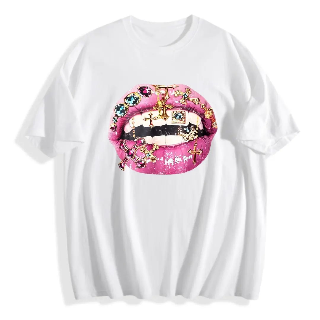 Unisex  Casual Loose tee, Lip Crossbone Graphic Print , Fitness Gym Athletic Streetwear, Fashion Trendy and Comfortable，100% Cotton Oversized  Tshirt (S-5XL) ﻿