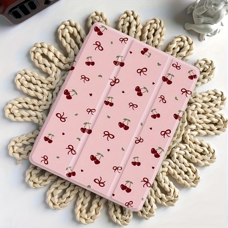 Full screen pink cherry pattern, with adjustable bracket and pen slot, foldable non-slip TPU protective case, suitable for iPad mini, iPad Air, iPad Pro/iPad 10th generation, 11th generation and other series of iPad protective cases