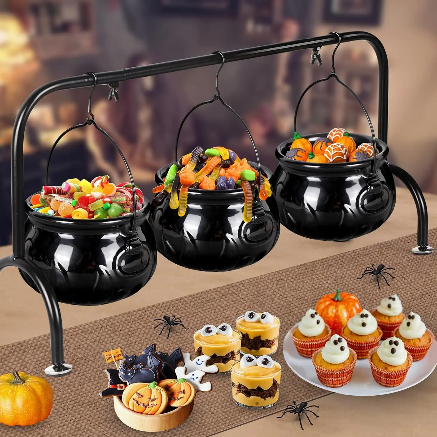 Halloween Party Decorations, 3 Ceramic Witches Cauldron Serving Bowls Set Halloween Decorations Hocus Pocus Witch Decor Bowl Serving Cauldron for Party Supplies Home Kitchen Outdoor Indoor Decoration