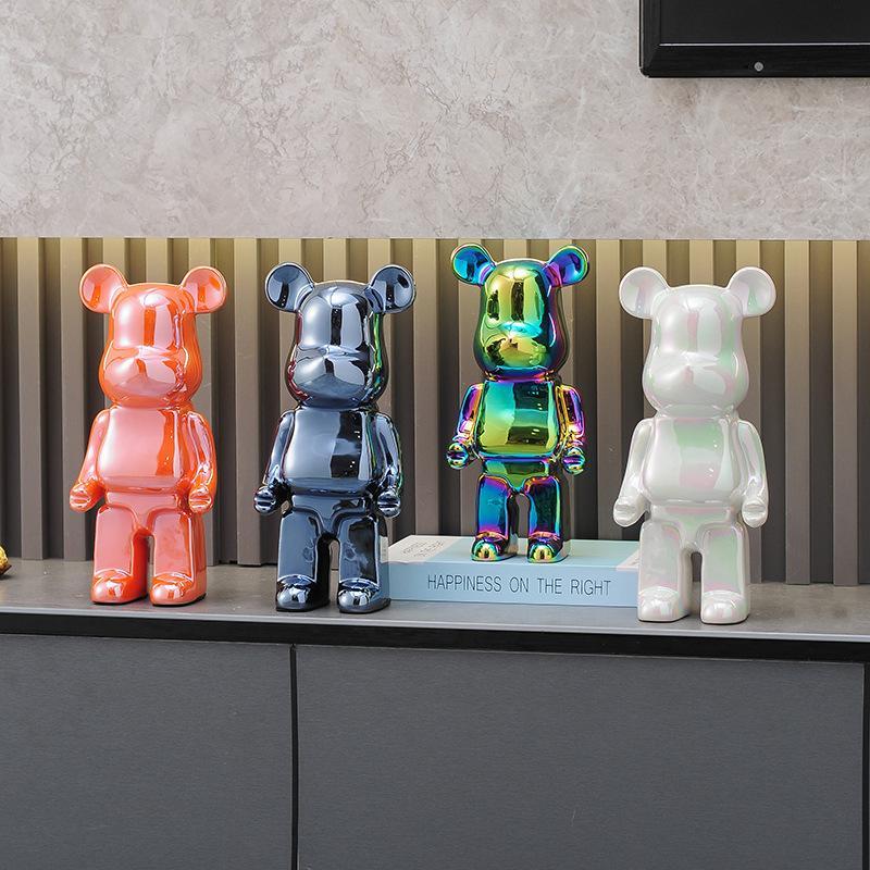 28cm Aesthetic Bear Figure Ceramics Plating Violent Bear Statue Animal Figurine Sculpture Luxury Living Room Decoration Ornament