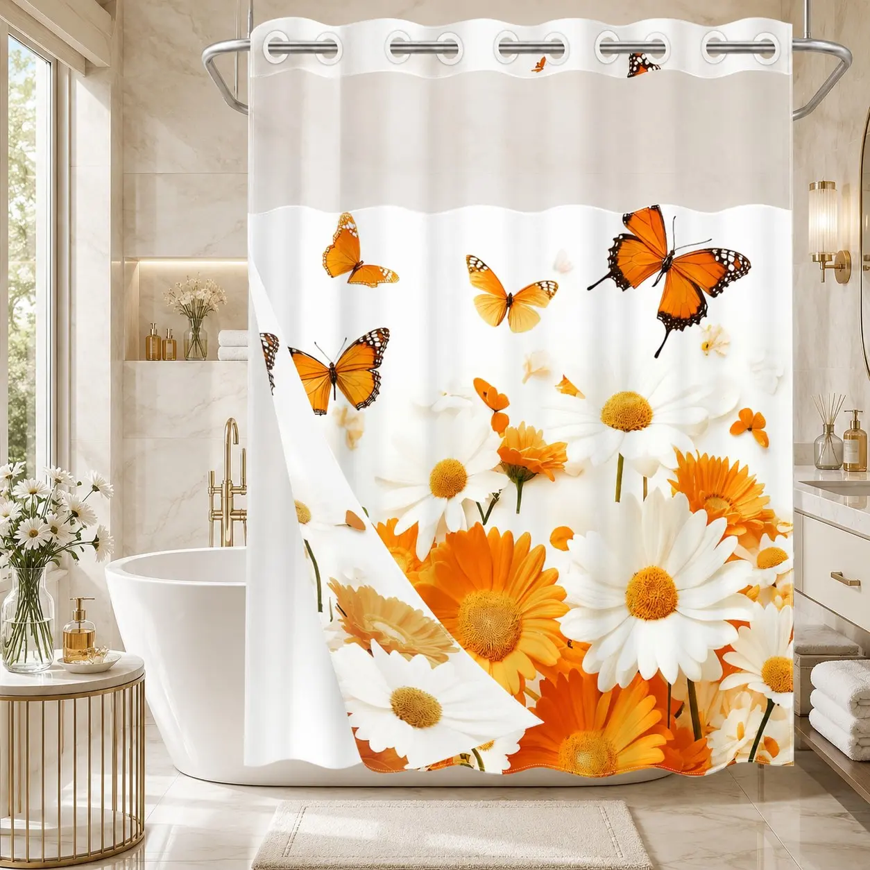 Modern Double-Layer Shower Curtain with Snap Closure, Waterproof and, 71x74 Inches, Bathroom Decor, Hotel Style, Bathroom Shower Curtains