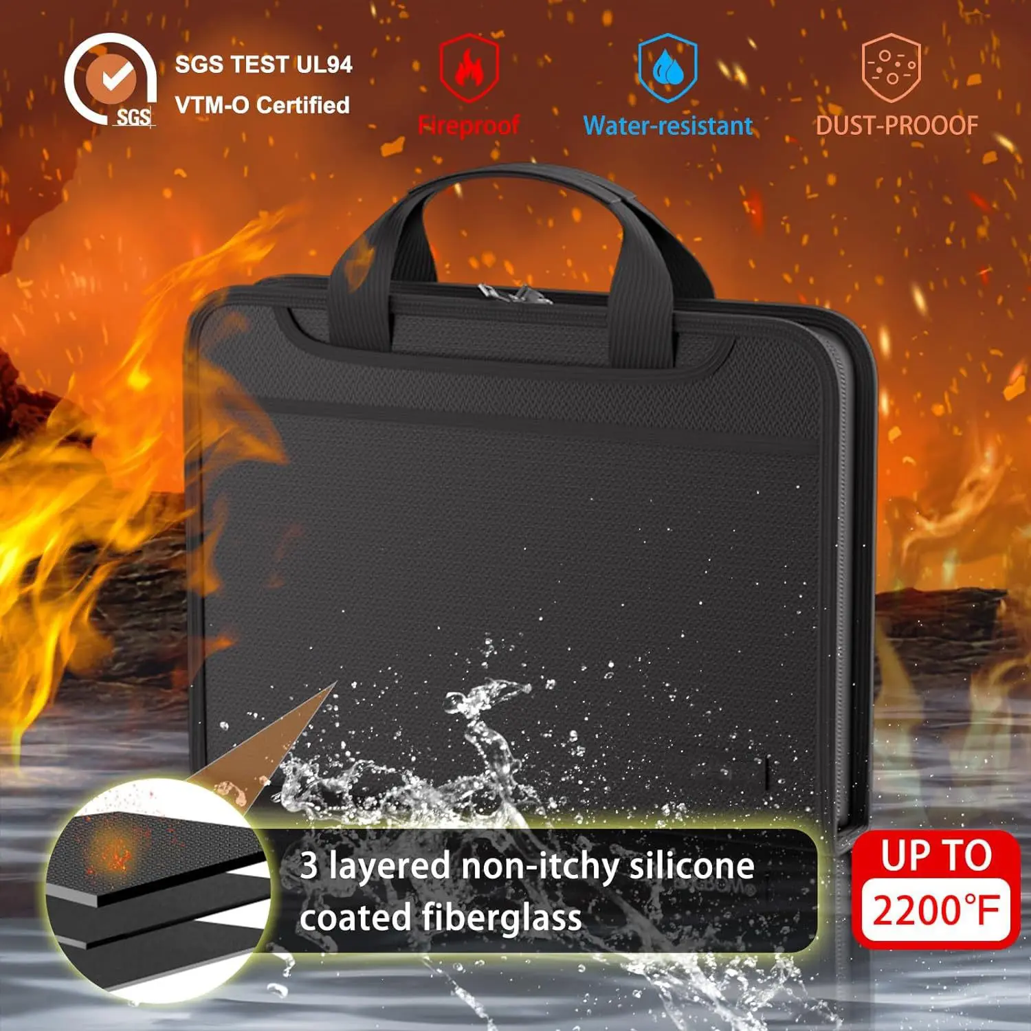 Upgraded Fire-Resistant Portable Document Folder, Multi-Function Clear Expanding File, A4 Size for Documents, Contracts & Materials, Ideal for Home, Office & Business Trips, Portable Zippered Document Organizer with Label Tabs