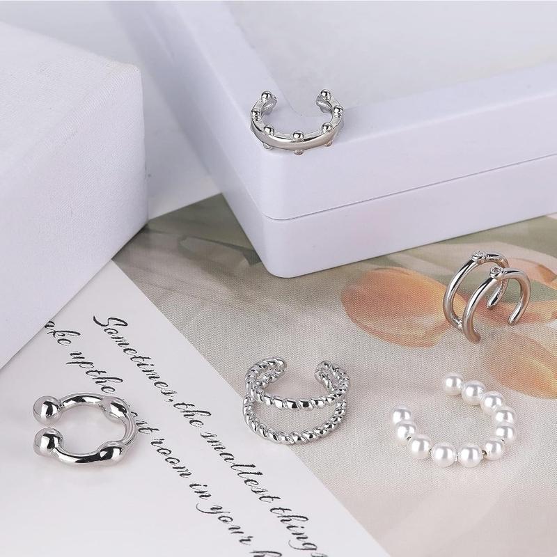 FIBO STEEL 20 Pcs Ear Cuffs Earrings Set for Women Non-Piercing Dainty Cartilage Ear Clip Earrings with Copper Inlaid Zircon Adjustable Fashion Jewelry