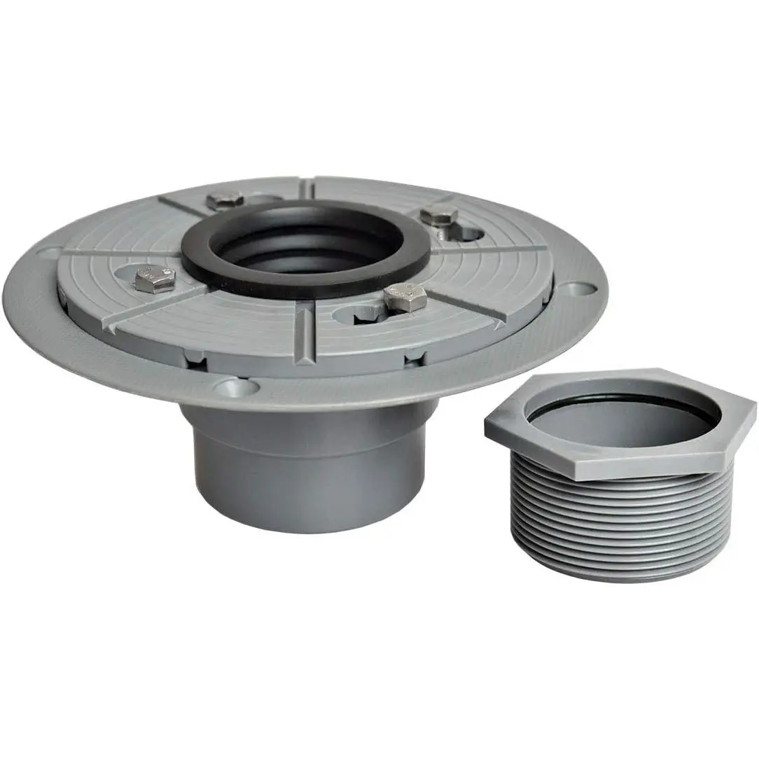 2" PVC Shower Drain Base Kit | Include PVC Drain Base Flange, Threaded Adjustable Adaptor and Rubber Coupler Gasket for Square&Linear Drain Installation