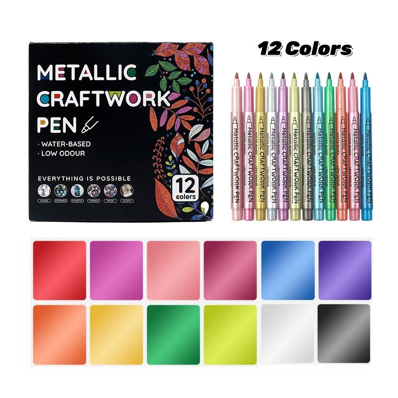 12/24/36 Colors Metallic Paint Markers, Acrylic Paint Pens  for Rock Painting, Ceramic, Wood, Canvas, Plastic, Glass, Stone, Calligraphy, Card Making, DIY Crafts,1mm Nib, Paint Pens Set
