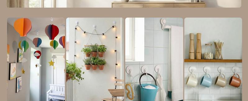 Adhesive Wall & Ceiling Decor Hooks: 4-Pack 3 lbs Heavy Duty No-Drill 360° Swivel Adjustable for Hanging Home Accents Lights Plants Wind Chimes Compatible with 3M Command Strips